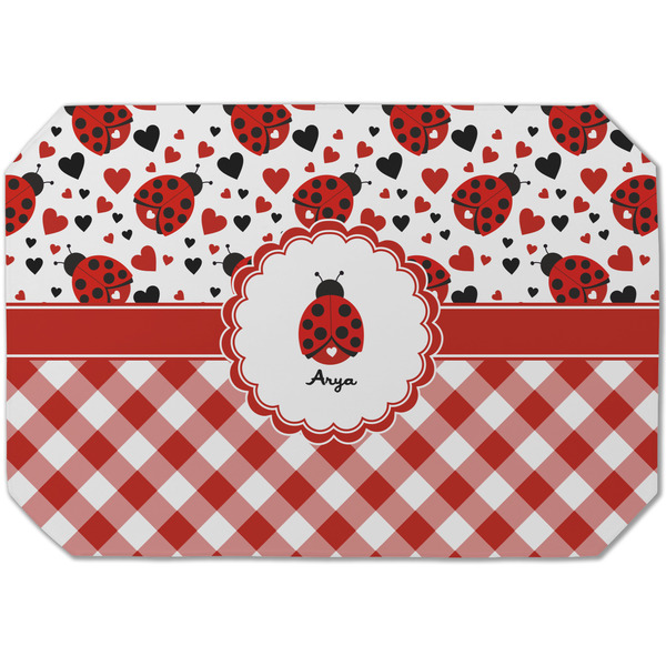 Custom Ladybugs & Gingham Dining Table Mat - Octagon (Single-Sided) w/ Name or Text