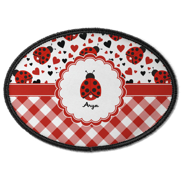 Custom Ladybugs & Gingham Iron On Oval Patch w/ Name or Text