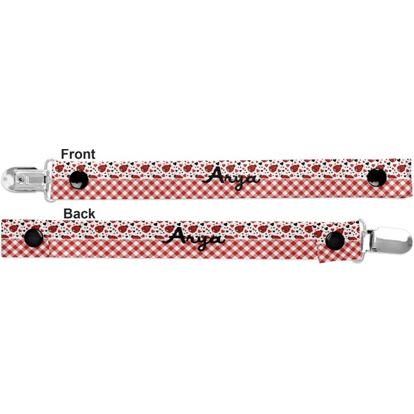 Ladybugs & Gingham Pacifier Clip - Front and Back