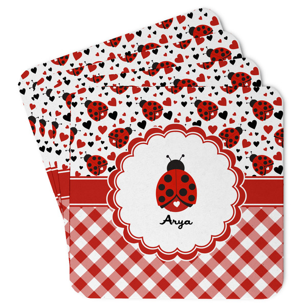 Custom Ladybugs & Gingham Paper Coasters w/ Name or Text