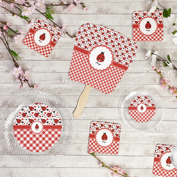 Ladybugs & Gingham Party Supplies Combination Image - All items - Plates, Coasters, Fans
