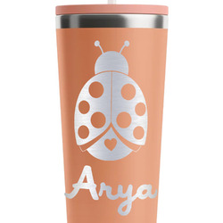 Ladybugs & Gingham RTIC Everyday Tumbler with Straw - 28oz - Peach - Single-Sided (Personalized)