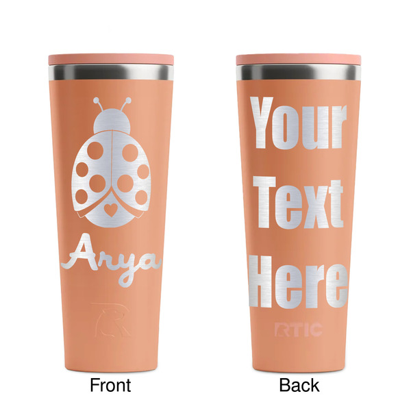 Ladybugs & Gingham Peach RTIC Everyday Tumbler - 28 oz. - Front and Back