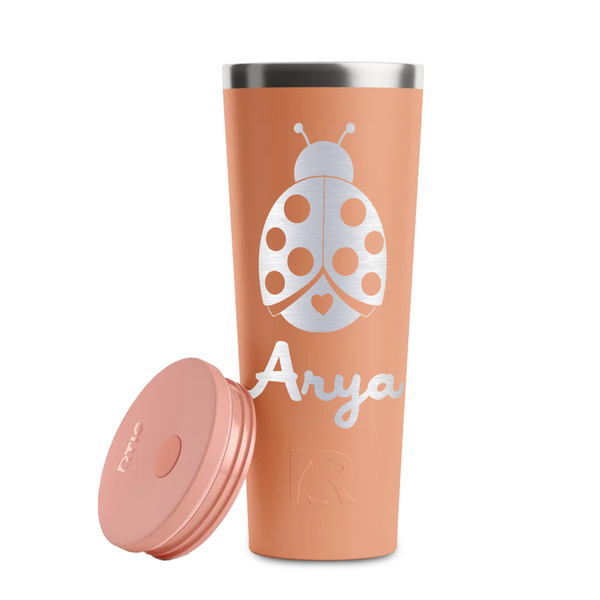 Ladybugs & Gingham Peach RTIC Everyday Tumbler - 28 oz. - Lid Off