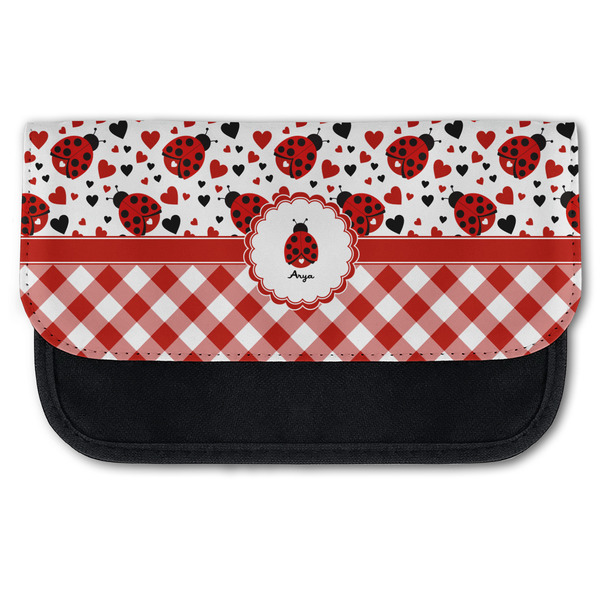 Custom Ladybugs & Gingham Canvas Pencil Case w/ Name or Text