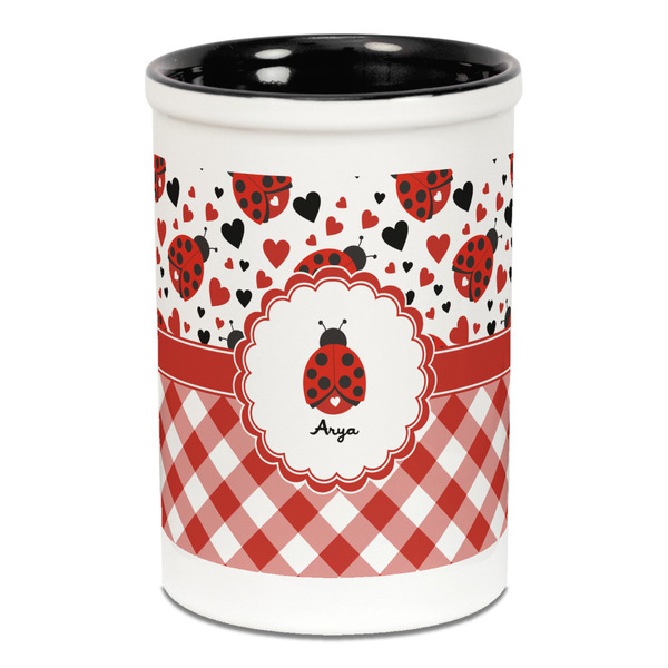 Ladybugs & Gingham Pencil Holder - Black