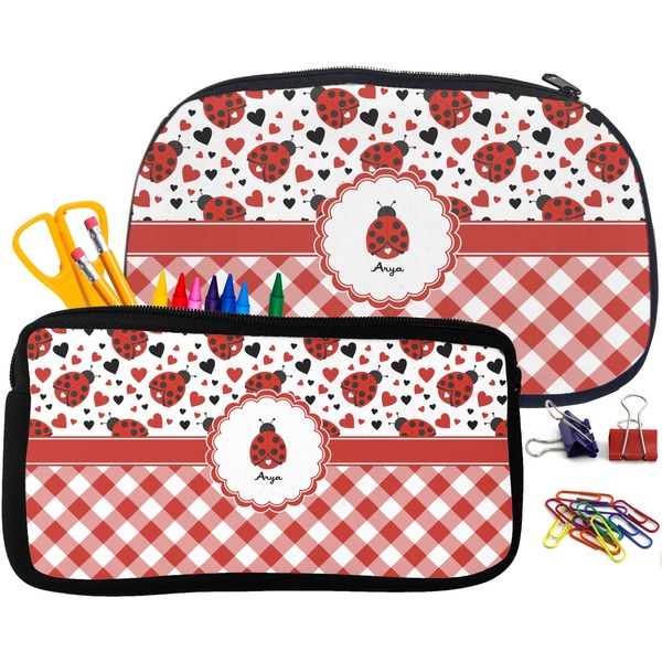 Ladybugs & Gingham Pencil / School Supplies Bags Small and Medium