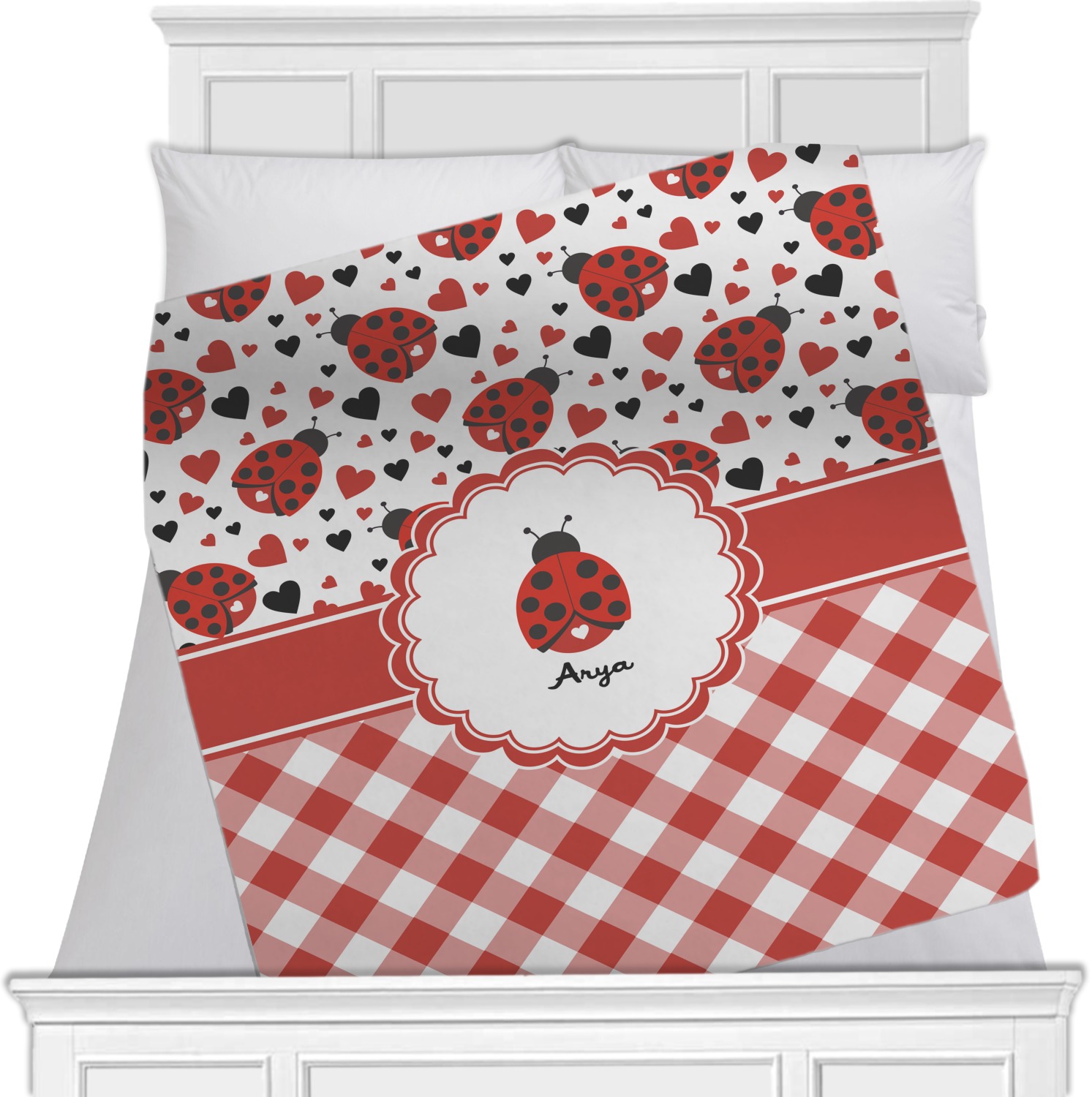 Ladybugs & Gingham Fleece Blanket 40"x30" Double Sided (Personalized) YouCustomizeIt