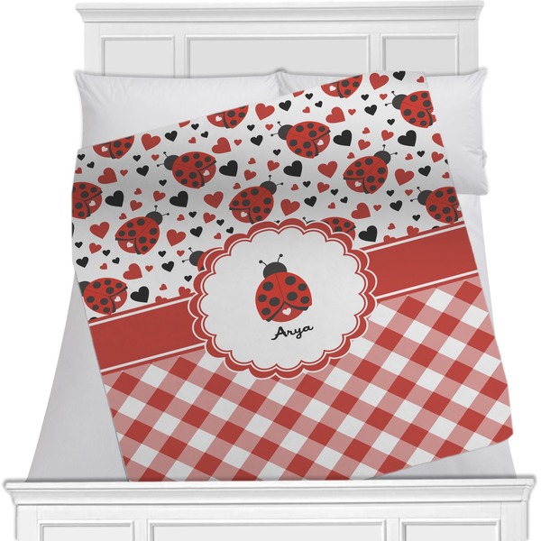 Custom Ladybugs & Gingham Minky Blanket - 40"x30" - Single Sided (Personalized)