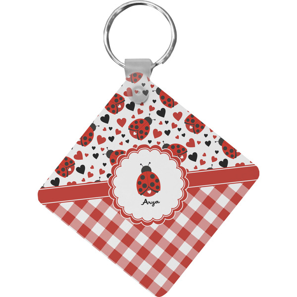 Custom Ladybugs & Gingham Diamond Plastic Keychain w/ Name or Text