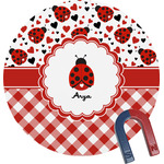 Ladybugs & Gingham Round Fridge Magnet (Personalized)
