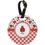 Ladybugs & Gingham Plastic Luggage Tag - Round (Personalized)