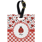 Ladybugs & Gingham Plastic Luggage Tag - Square w/ Name or Text