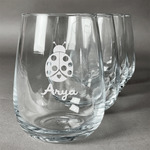 Ladybugs & Gingham Stemless Wine Glasses (Set of 4) (Personalized)