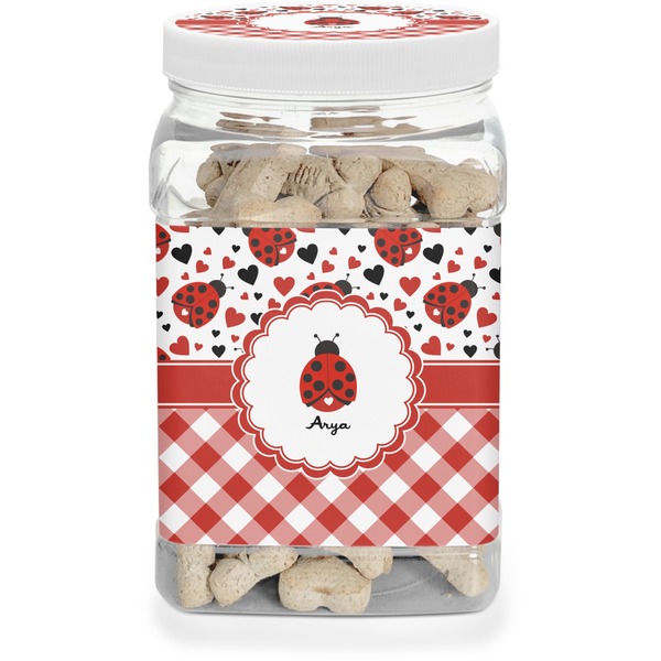 Custom Ladybugs & Gingham Dog Treat Jar (Personalized)