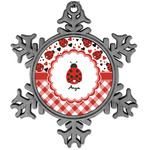 Ladybugs & Gingham Vintage Snowflake Ornament (Personalized)