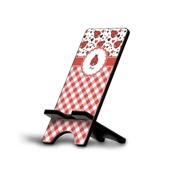 Custom Ladybugs & Gingham Cell Phone Stand (Large) (Personalized)