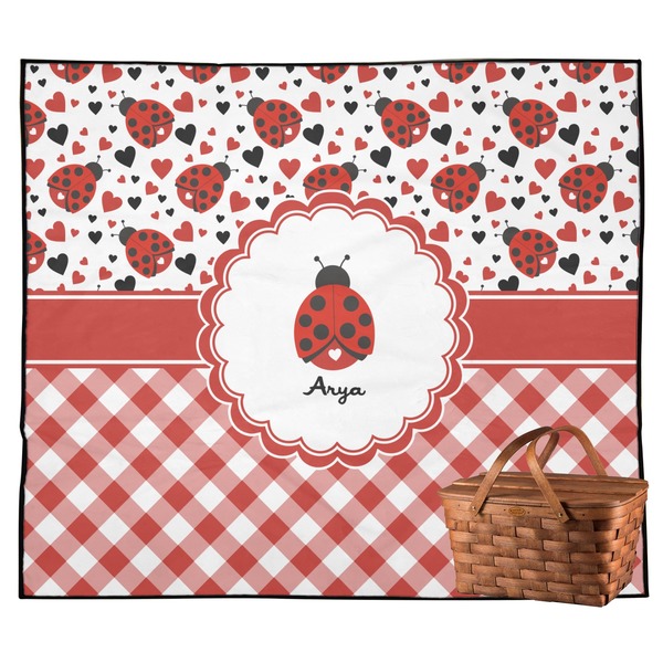 Custom Ladybugs & Gingham Outdoor Picnic Blanket (Personalized)