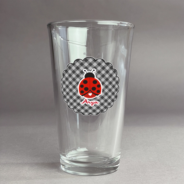 Custom Ladybugs & Gingham Pint Glass - Full Color Logo (Personalized)