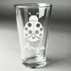 Ladybugs & Gingham Pint Glass - Engraved (Personalized)
