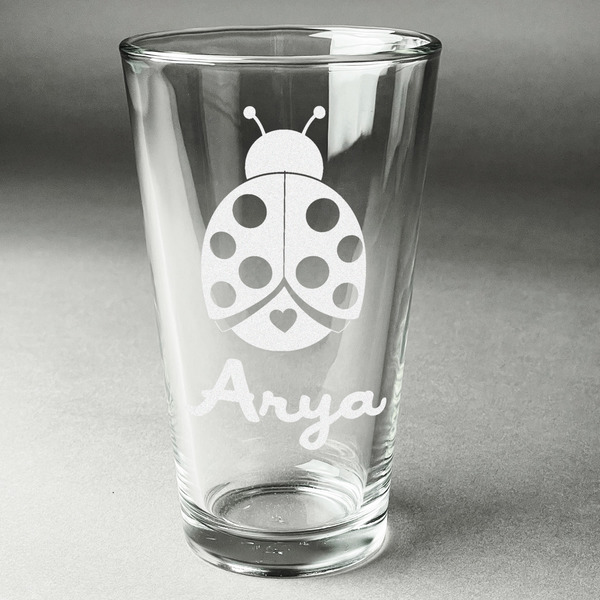 Custom Ladybugs & Gingham Pint Glass - Engraved (Personalized)
