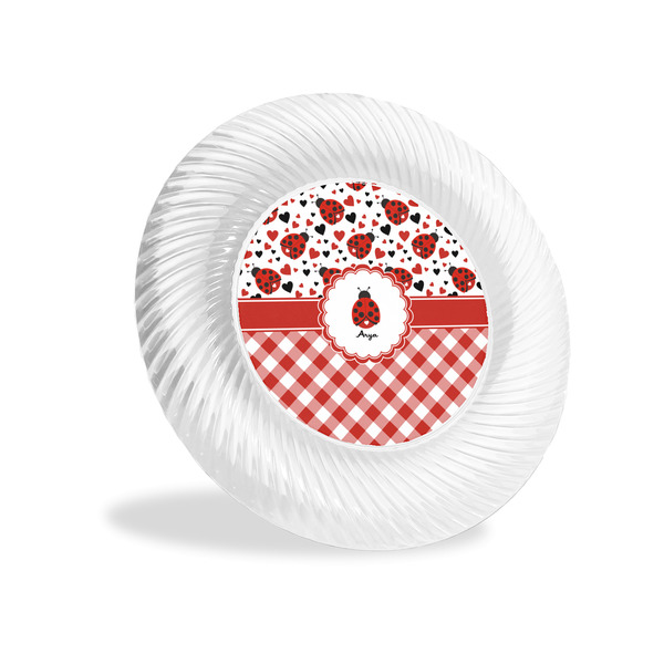 Custom Ladybugs & Gingham Plastic Party Appetizer & Dessert Plates - 6" (Personalized)