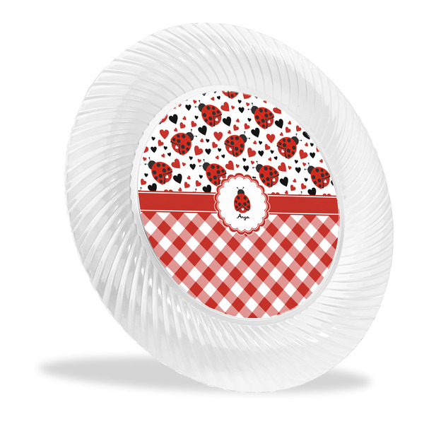 Custom Ladybugs & Gingham Plastic Party Dinner Plates - 10" (Personalized)