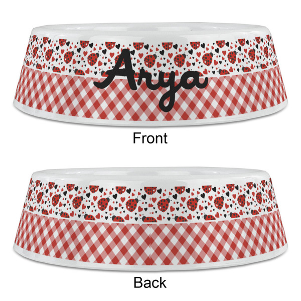 Ladybugs & Gingham Plastic Pet Bowls - Large - APPROVAL