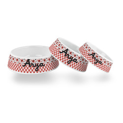 Ladybugs & Gingham Plastic Dog Bowl (Personalized)