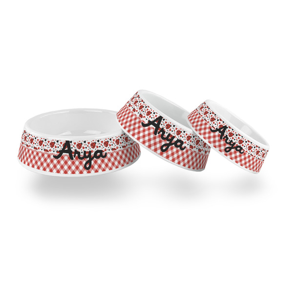 Ladybugs & Gingham Plastic Pet Bowls - PARENT MAIN