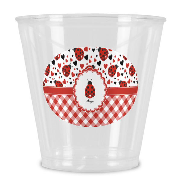 Custom Ladybugs & Gingham Plastic Shot Glass (Personalized)