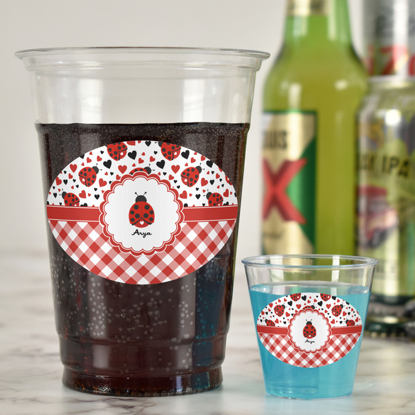 Ladybugs & Gingham Plastic Shot Glasses - In Context