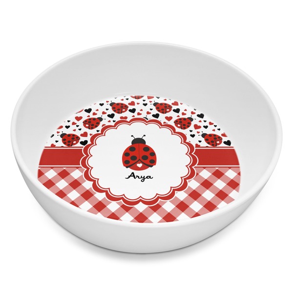 Custom Ladybugs & Gingham Melamine Bowl - 8 oz (Personalized)