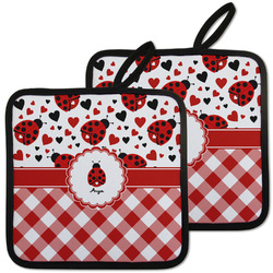 Ladybugs & Gingham Pot Holders - Set of 2 w/ Name or Text