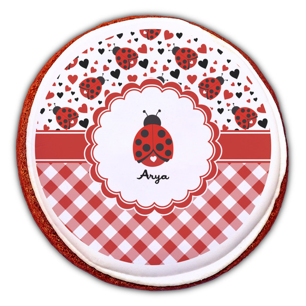 Ladybugs & Gingham Printed Icing Circle - Large - On Cookie