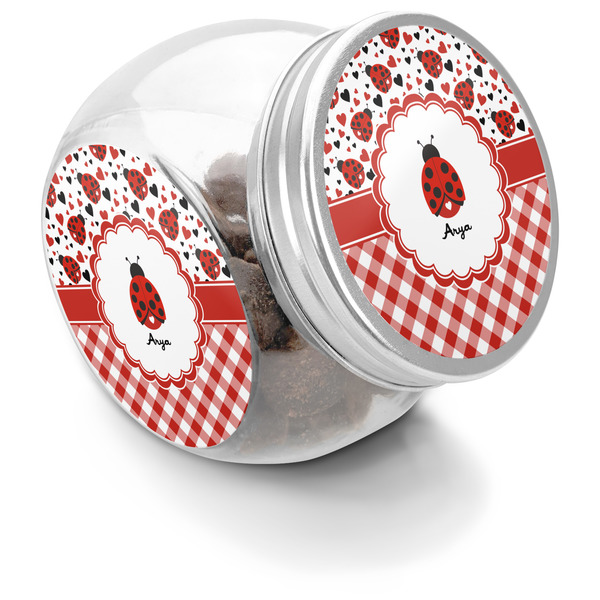 Custom Ladybugs & Gingham Puppy Treat Jar (Personalized)