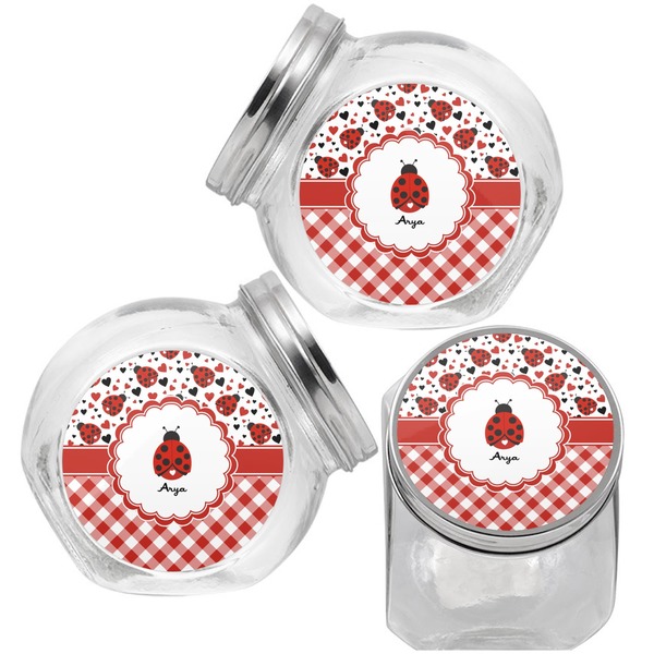 Ladybugs & Gingham Puppy Treat Jar - Top Left Right