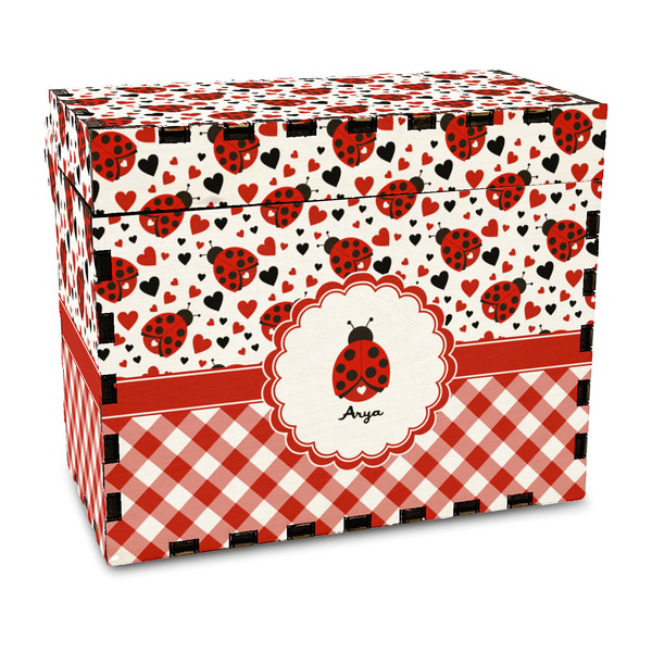 Custom Ladybugs & Gingham Wood Recipe Box - Full Color Print (Personalized)