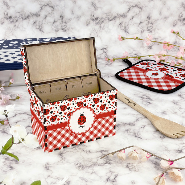 Ladybugs & Gingham Recipe Box - Full Color - In Context