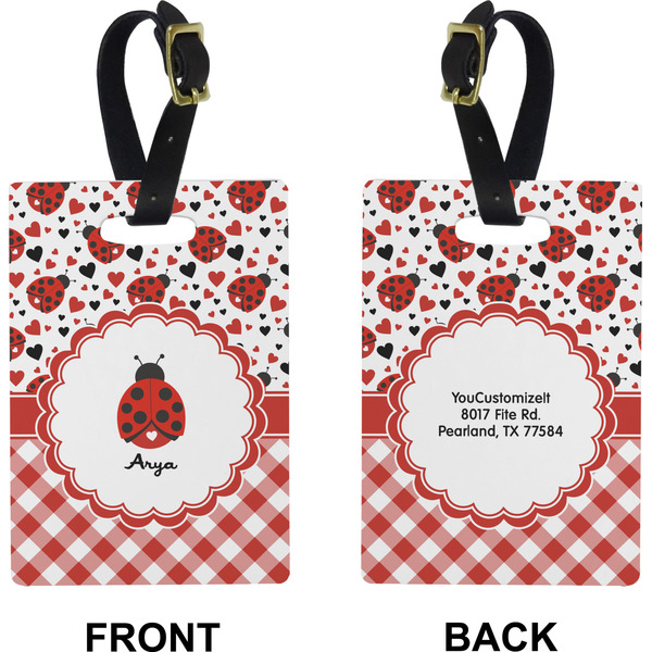 Ladybugs & Gingham Rectangle Luggage Tag (Front + Back)