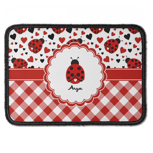 Custom Ladybugs & Gingham Iron On Rectangle Patch w/ Name or Text