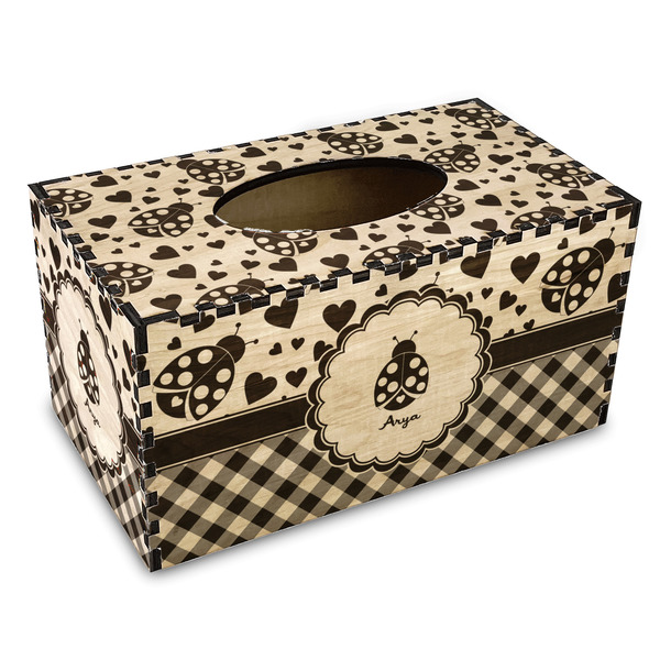 Custom Ladybugs & Gingham Wood Tissue Box Cover - Rectangle (Personalized)