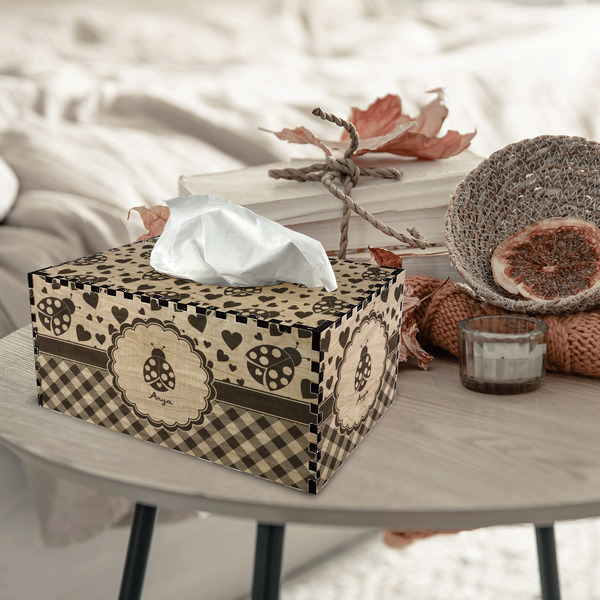 Ladybugs & Gingham Rectangle Tissue Box Covers - Wood - In Context