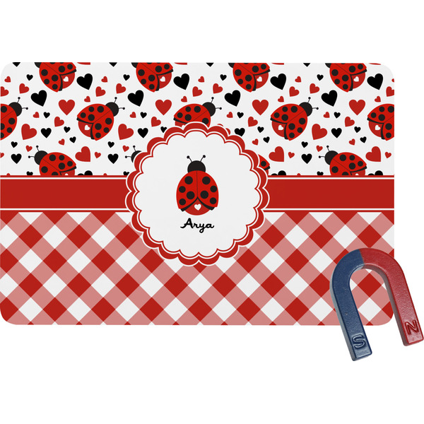 Custom Ladybugs & Gingham Rectangular Fridge Magnet (Personalized)