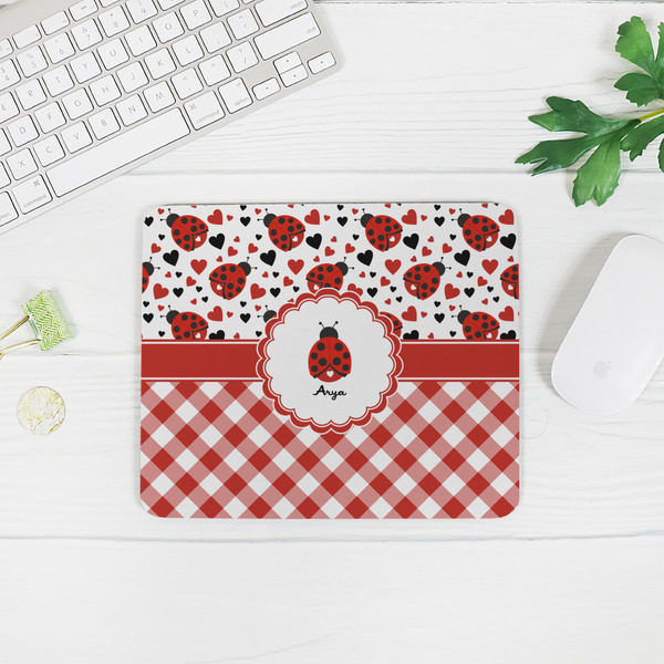 Ladybugs & Gingham Rectangular Mouse Pad - LIFESTYLE 2