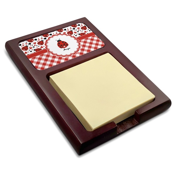 Custom Ladybugs & Gingham Red Mahogany Sticky Note Holder (Personalized)