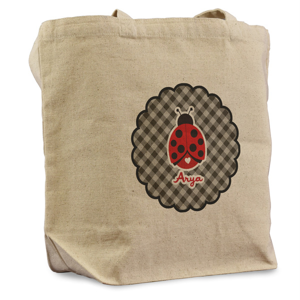 Custom Ladybugs & Gingham Reusable Cotton Grocery Bag (Personalized)