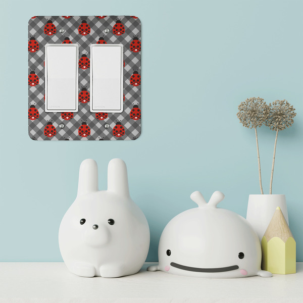 Ladybugs & Gingham Rocker Light Switch Covers - Double - IN CONTEXT