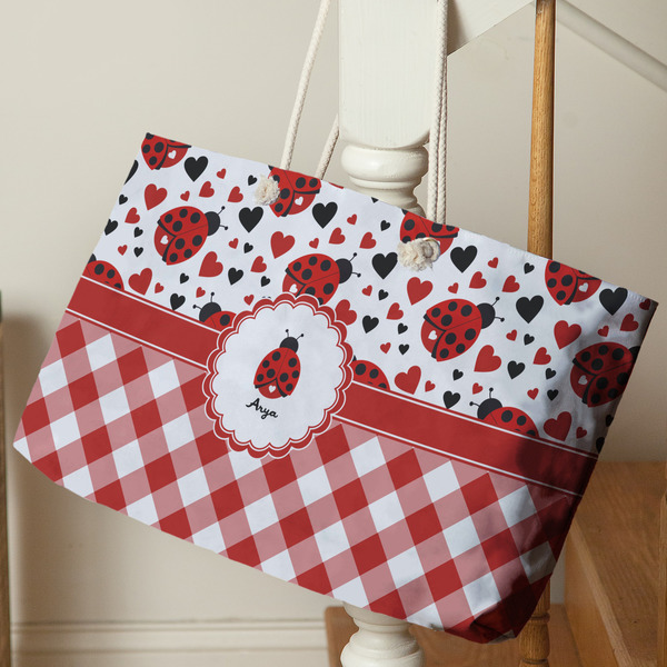 Ladybugs & Gingham Large Rope Tote - Life Style