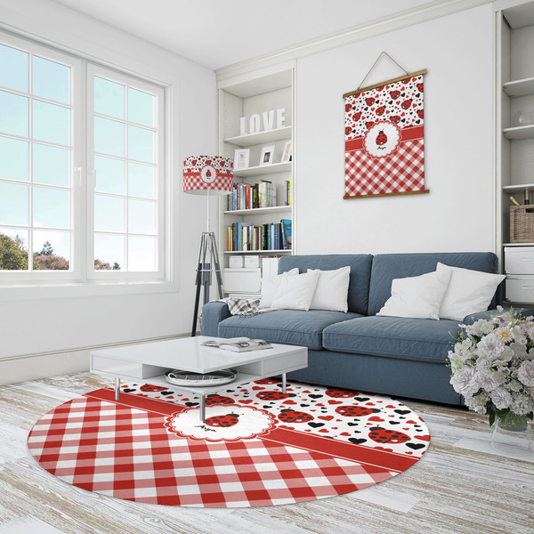 Ladybugs & Gingham Round Area Rug - IN CONTEXT